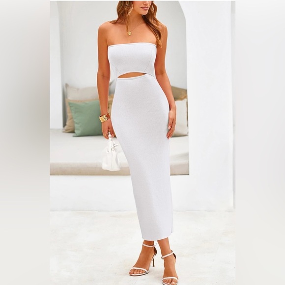 Women's Summer Midi Bodycon Dress Strapless Cut Out Knit Tube Long Fitted
8044 - Picture 4 of 5
